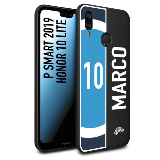 CUSTOMIZZA - Custodia cover nera morbida in tpu compatibile per Huawei P Smart 2019 personalizzata calcio football nome e numero calciatori biancoazzurri bianco celesti