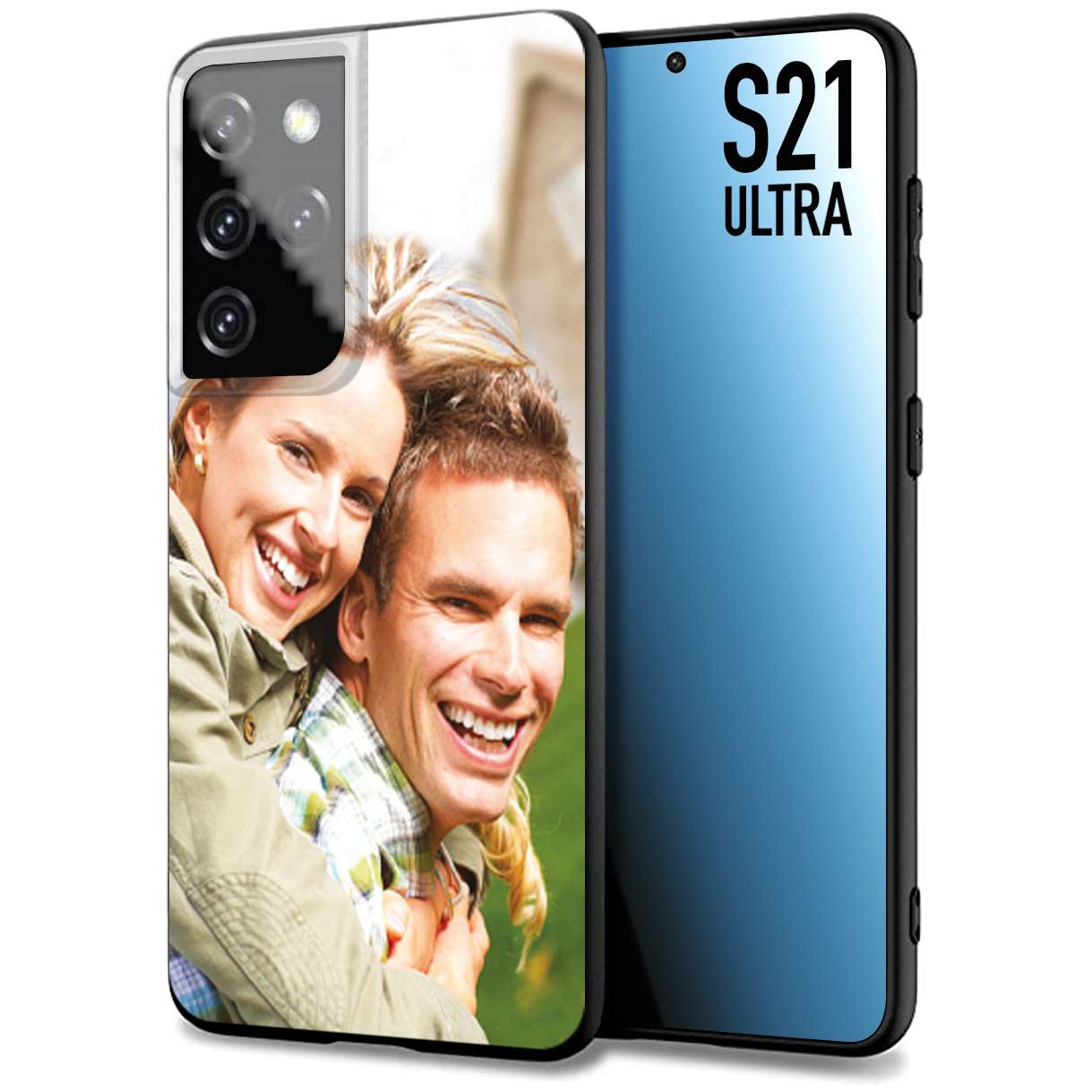 CUSTOMIZZA - Custodia cover nera morbida in tpu compatibile per Samsung S21 ULTRA personalizzata con foto immagine scritta a piacere