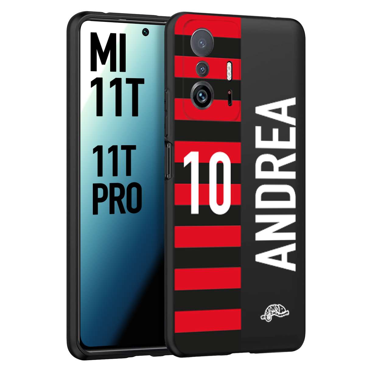 CUSTOMIZZA - Custodia cover nera morbida in tpu compatibile per Xiaomi Mi 11T - Mi 11T PRO personalizzata calcio football nome e numero calciatori rossonera