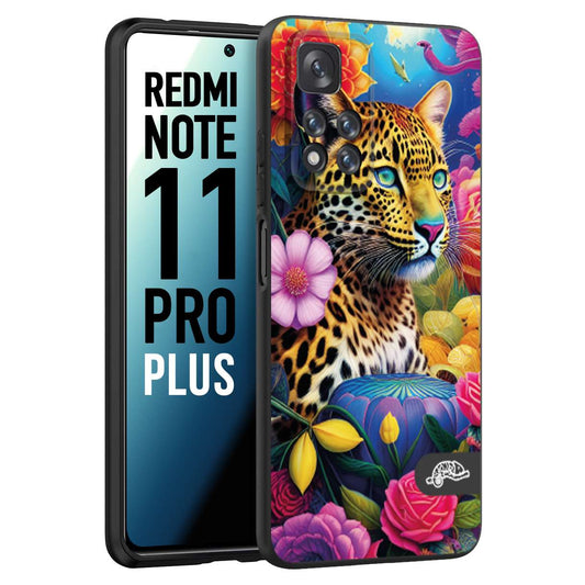 CUSTOMIZZA - Custodia cover nera morbida in tpu compatibile per Xiaomi Redmi Note 11 PRO PLUS fiori astratti donna flower fantasia leopardo ghepardo animali colorati