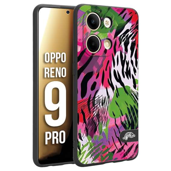 CUSTOMIZZA - Custodia cover nera morbida in tpu compatibile per Oppo Reno 9 PRO leopardato tigrato tiger colorata summer color verde fucsia