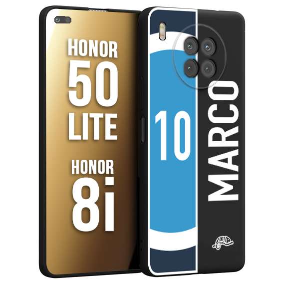 CUSTOMIZZA - Custodia cover nera morbida in tpu compatibile per Honor 8i - Honor 50 LITE personalizzata calcio football nome e numero calciatori biancoazzurri bianco celesti