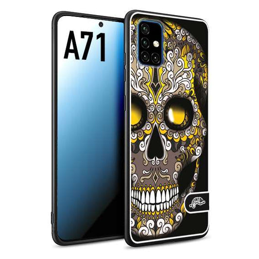 CUSTOMIZZA - Custodia cover nera morbida in tpu compatibile per Samsung A71 teschio messicano Mexican skull nero giallo