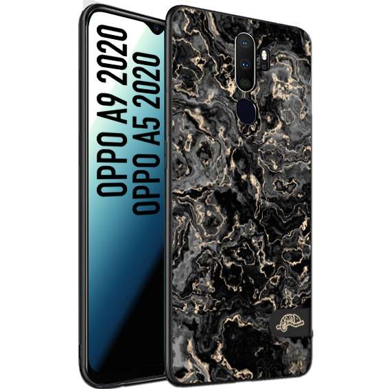 CUSTOMIZZA - Custodia cover nera morbida in tpu compatibile per Oppo A9 2020 - A5 2020 effetto marmo marble nero black venature dorato pietra