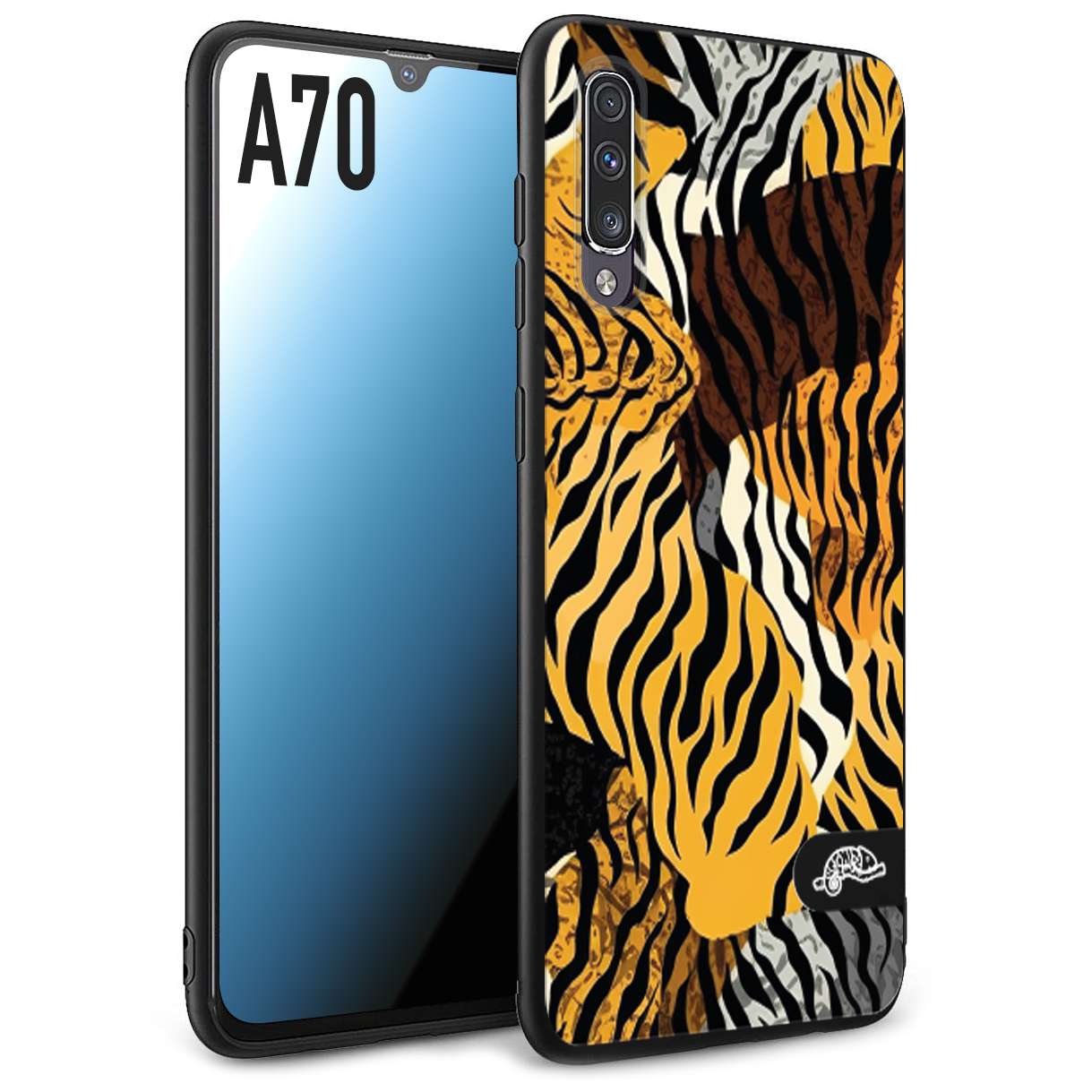 CUSTOMIZZA - Custodia cover nera morbida in tpu compatibile per Samsung A70 leopardato tigrato tiger colorata donna fashion estate