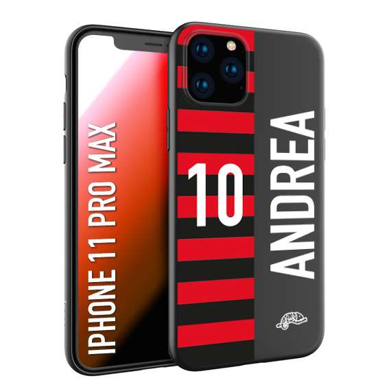 CUSTOMIZZA - Custodia cover nera morbida in tpu compatibile per iPhone 11 PRO MAX personalizzata calcio football nome e numero calciatori rossonera