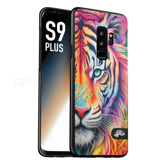 CUSTOMIZZA - Custodia cover nera morbida in tpu compatibile per Samsung S9 PLUS animali color tigre tiger viso colori vibranti disegnato schizzo