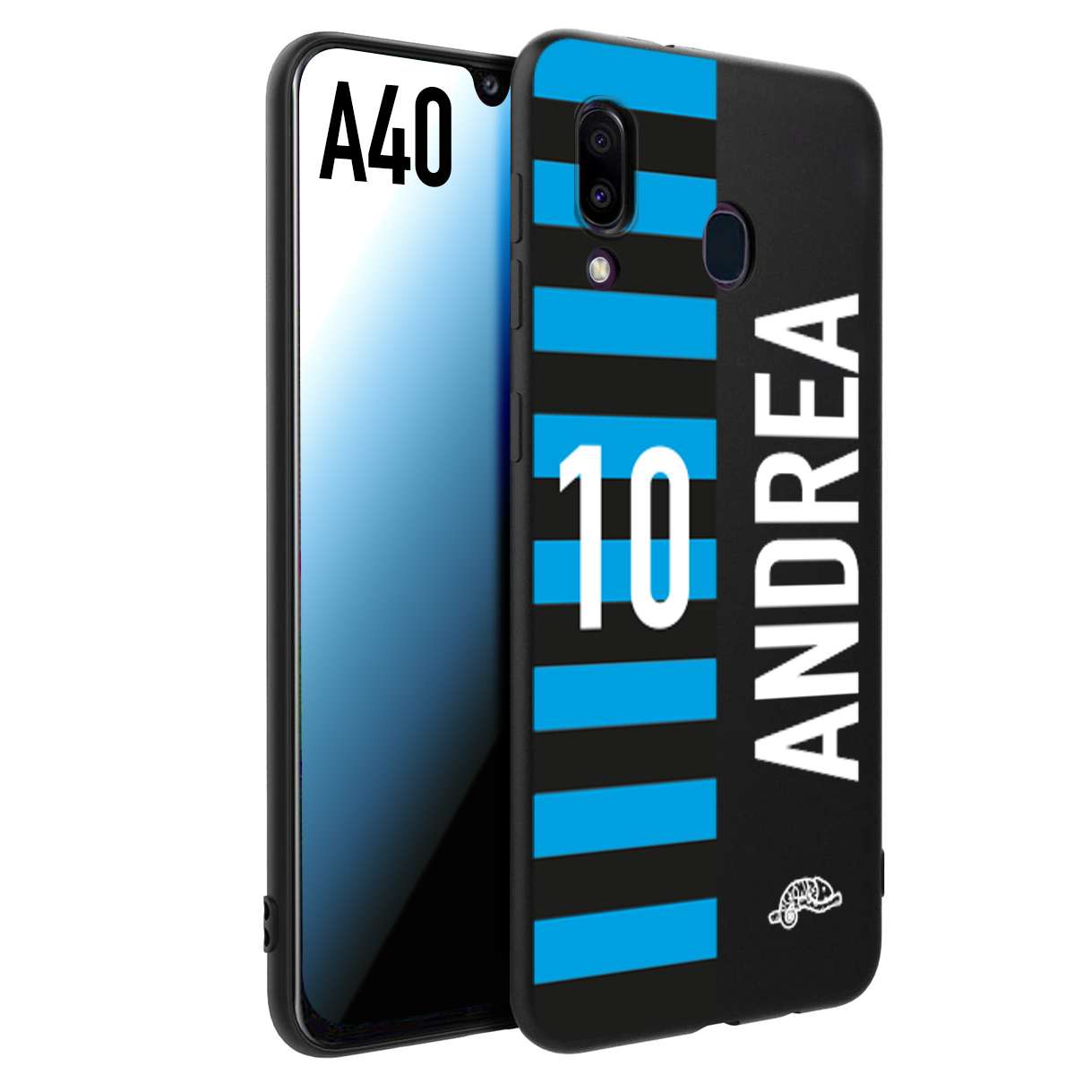 CUSTOMIZZA - Custodia cover nera morbida in tpu compatibile per Samsung A40 personalizzata calcio football nome e numero calciatori nerazzurra