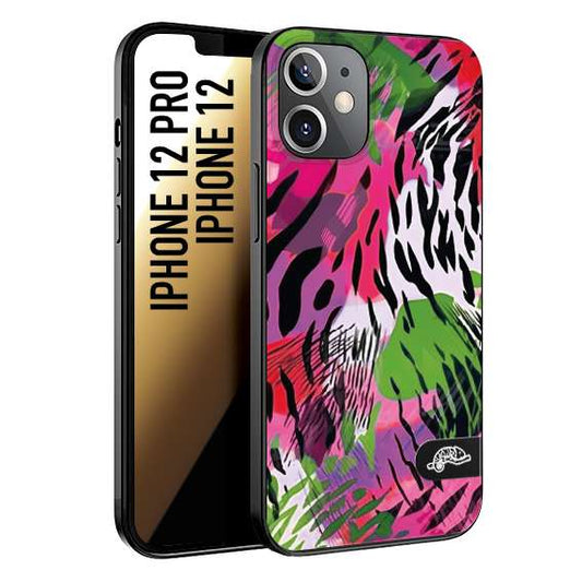 CUSTOMIZZA - Custodia cover nera morbida in tpu compatibile per iPhone 12 - 12 PRO leopardato tigrato tiger colorata summer color verde fucsia