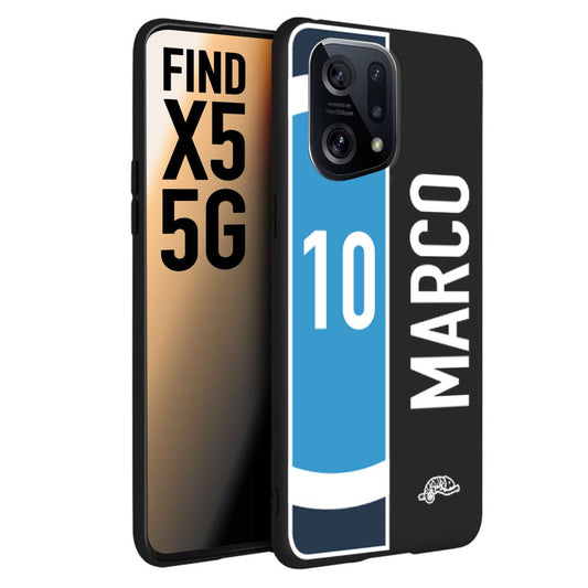 CUSTOMIZZA - Custodia cover nera morbida in tpu compatibile per Oppo Find X5 personalizzata calcio football nome e numero calciatori biancoazzurri bianco celesti