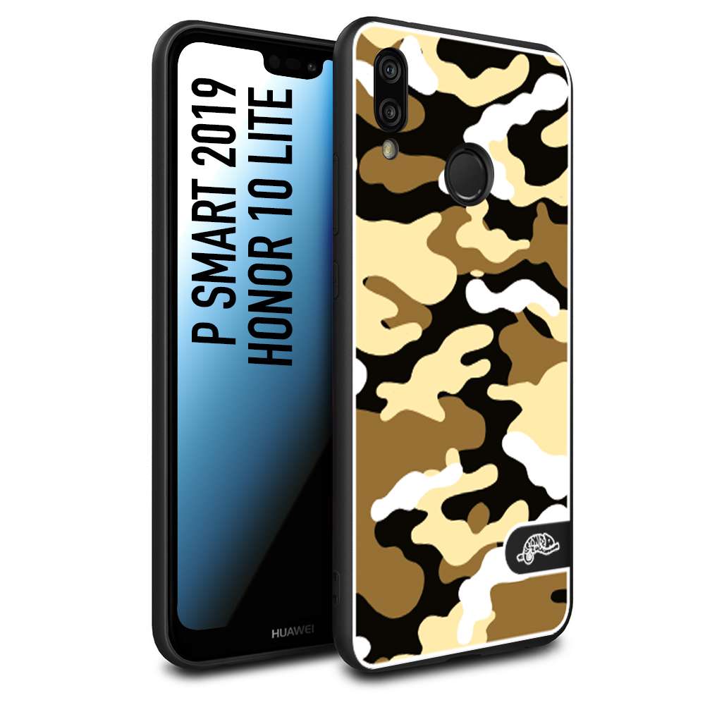 CUSTOMIZZA - Custodia cover nera morbida in tpu compatibile per Huawei P Smart 2019 camouflage mimetico militare giallo desert brown