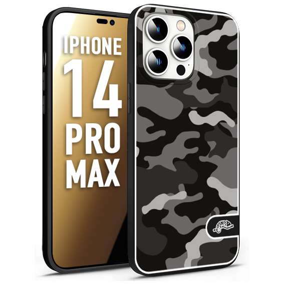 CUSTOMIZZA - Custodia cover nera morbida in tpu compatibile per iPhone 14 PRO MAX camouflage mimetico militare nero black grigio