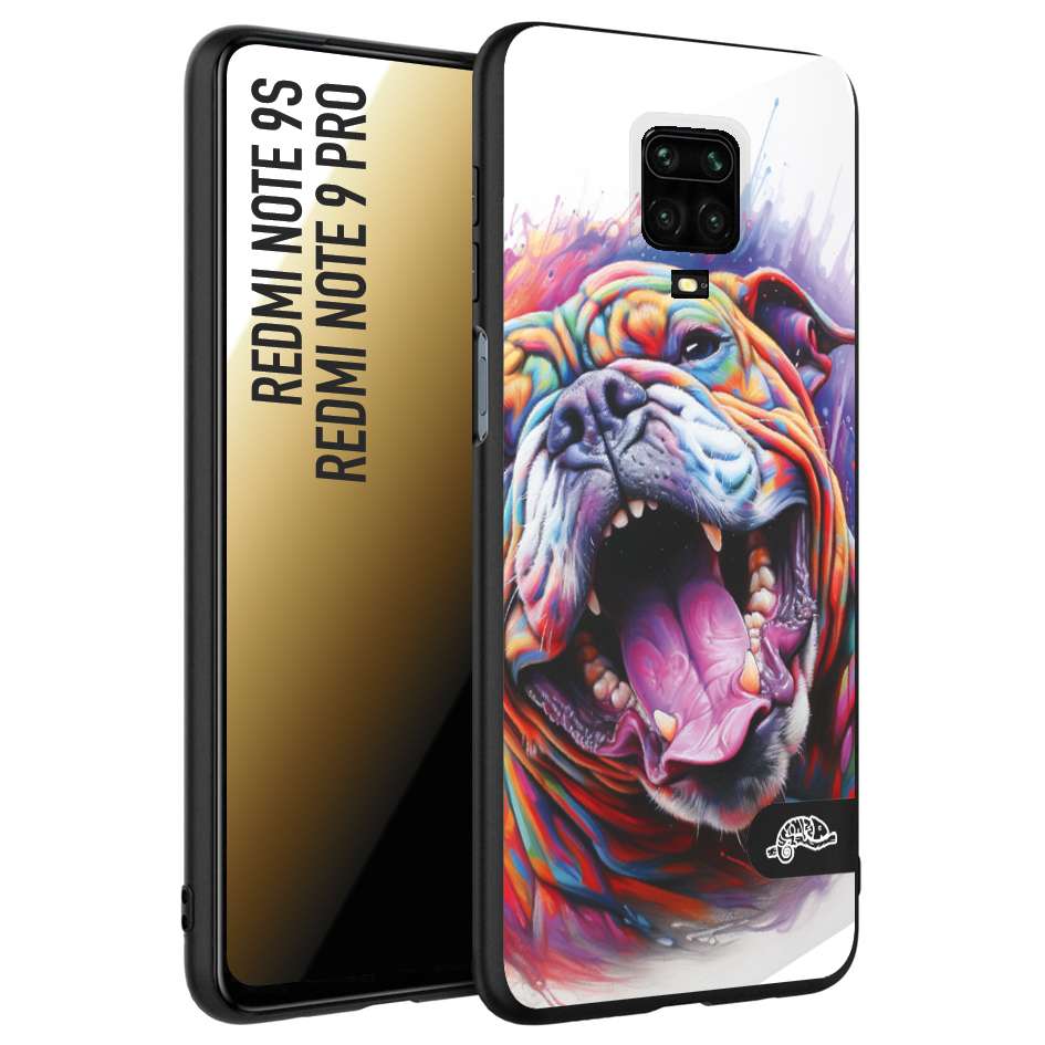 CUSTOMIZZA - Custodia cover nera morbida in tpu compatibile per Xiaomi Redmi Note 9S - Note 9 PRO animali color bulldog cane dog colori vibranti disegnato schizzo