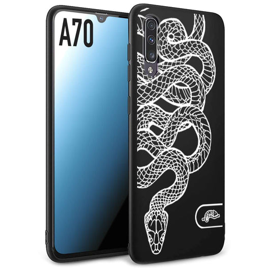 CUSTOMIZZA - Custodia cover nera morbida in tpu compatibile per Samsung A70 serpente snake bianco a rilievo disegnato tattoo tatuaggio