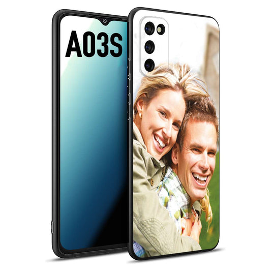 CUSTOMIZZA - Custodia cover nera morbida in tpu compatibile per Samsung A03S personalizzata con foto immagine scritta a piacere