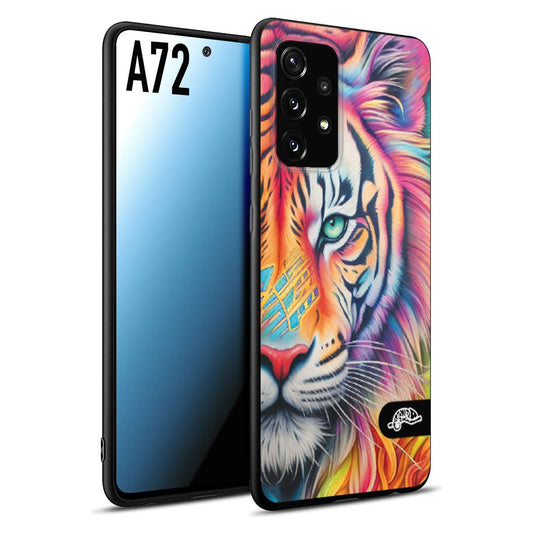 CUSTOMIZZA - Custodia cover nera morbida in tpu compatibile per Samsung A72 animali color tigre tiger viso colori vibranti disegnato schizzo