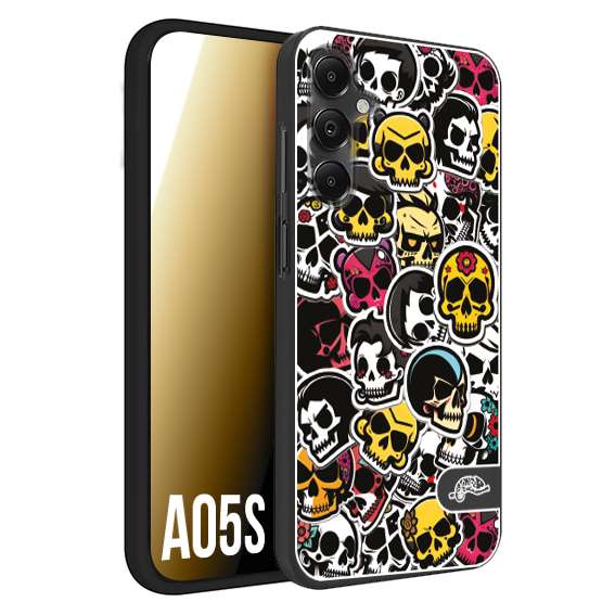 CUSTOMIZZA - Custodia cover nera morbida in tpu compatibile per Samsung A05S sticker bomb teschi colorati adesivi skulls skater snowboard