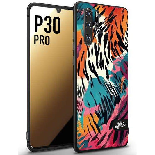 CUSTOMIZZA - Custodia cover nera morbida in tpu compatibile per Huawei P30 PRO leopardato maculato tigrato tiger colorata summer color