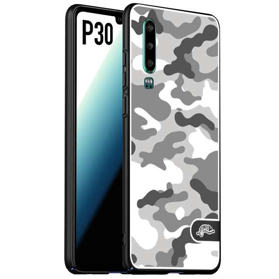 CUSTOMIZZA - Custodia cover nera morbida in tpu compatibile per Huawei P30 camouflage mimetico militare bianco white