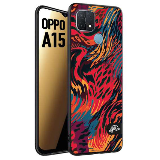 CUSTOMIZZA - Custodia cover nera morbida in tpu compatibile per Oppo A15 leopardato maculato tigrato colorata fiamme rossa blu arancione