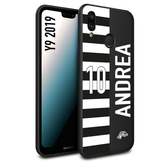 CUSTOMIZZA - Custodia cover nera morbida in tpu compatibile per Huawei Y9 2019 personalizzata calcio football nome e numero calciatori bianconera