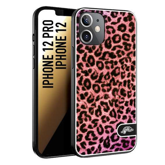 CUSTOMIZZA - Custodia cover nera morbida in tpu compatibile per iPhone 12 - 12 PRO leopardato maculato donna rosa leopard