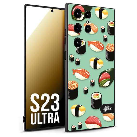 CUSTOMIZZA - Custodia cover nera morbida in tpu compatibile per Samsung S23 ULTRA sushi disegni giapponese nighiri acquamarina verde