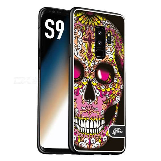 CUSTOMIZZA - Custodia cover nera morbida in tpu compatibile per Samsung S9 teschio messicano Mexican skull rosa gialla