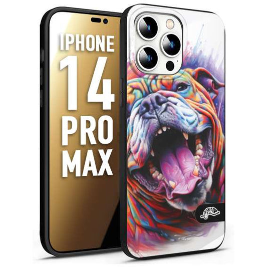 CUSTOMIZZA - Custodia cover nera morbida in tpu compatibile per iPhone 14 PRO MAX animali color bulldog cane dog colori vibranti disegnato schizzo