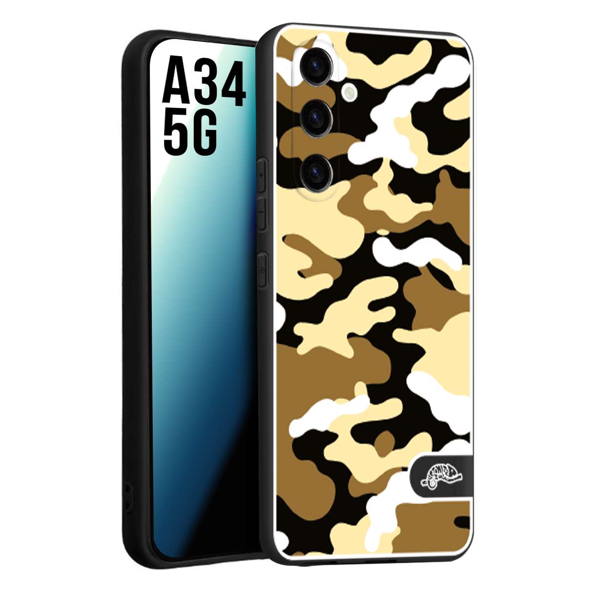 CUSTOMIZZA - Custodia cover nera morbida in tpu compatibile per Samsung A34 5G camouflage mimetico militare giallo desert brown