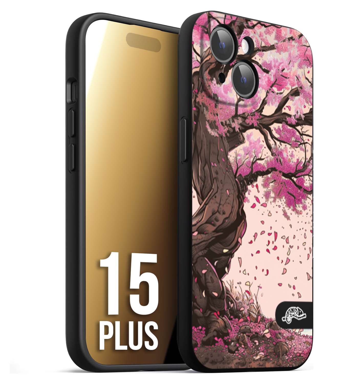 CUSTOMIZZA - Custodia cover nera morbida in tpu compatibile per iPhone 15 PLUS giapponese colori morbidi fiori di ciliegio rosa disegnata