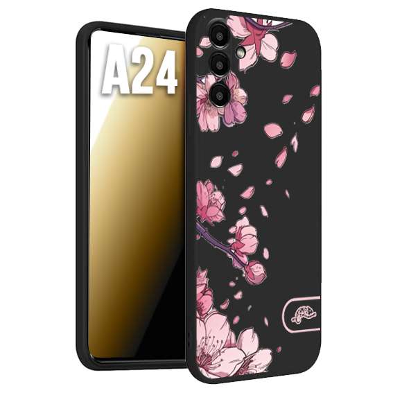 CUSTOMIZZA - Custodia cover nera morbida in tpu compatibile per Samsung A24 giapponese fiori di ciliegio in fiore a rilievo disegnata tattoo