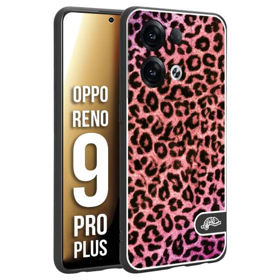 CUSTOMIZZA - Custodia cover nera morbida in tpu compatibile per Oppo Reno 9 PRO PLUS leopardato maculato donna rosa leopard