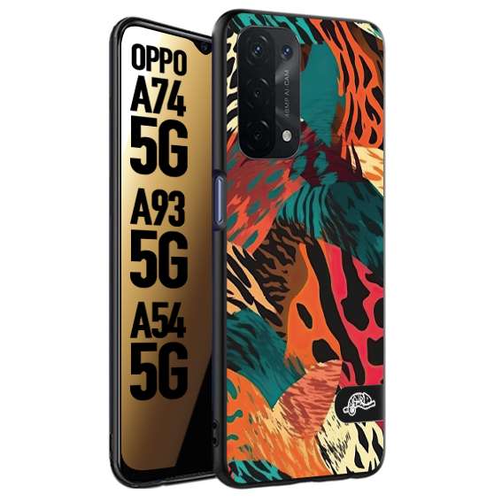 CUSTOMIZZA - Custodia cover nera morbida in tpu compatibile per Oppo A74 5G - A93 5G - A54 5G leopardato tigrato tiger colorata summer arancio verde fucsia