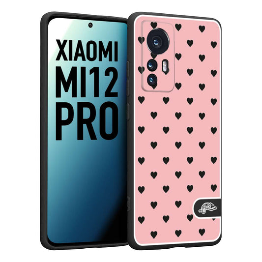 CUSTOMIZZA - Custodia cover nera morbida in tpu compatibile per Xiaomi 12 PRO cuori pois rosa donna pin up vintage