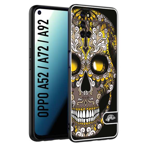 CUSTOMIZZA - Custodia cover nera morbida in tpu compatibile per Oppo A52 - A72 - A92 teschio messicano Mexican skull nero giallo