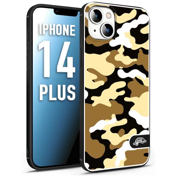 CUSTOMIZZA - Custodia cover nera morbida in tpu compatibile per iPhone 14 PLUS camouflage mimetico militare giallo desert brown