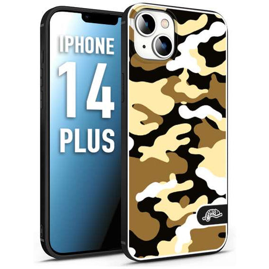 CUSTOMIZZA - Custodia cover nera morbida in tpu compatibile per iPhone 14 PLUS camouflage mimetico militare giallo desert brown