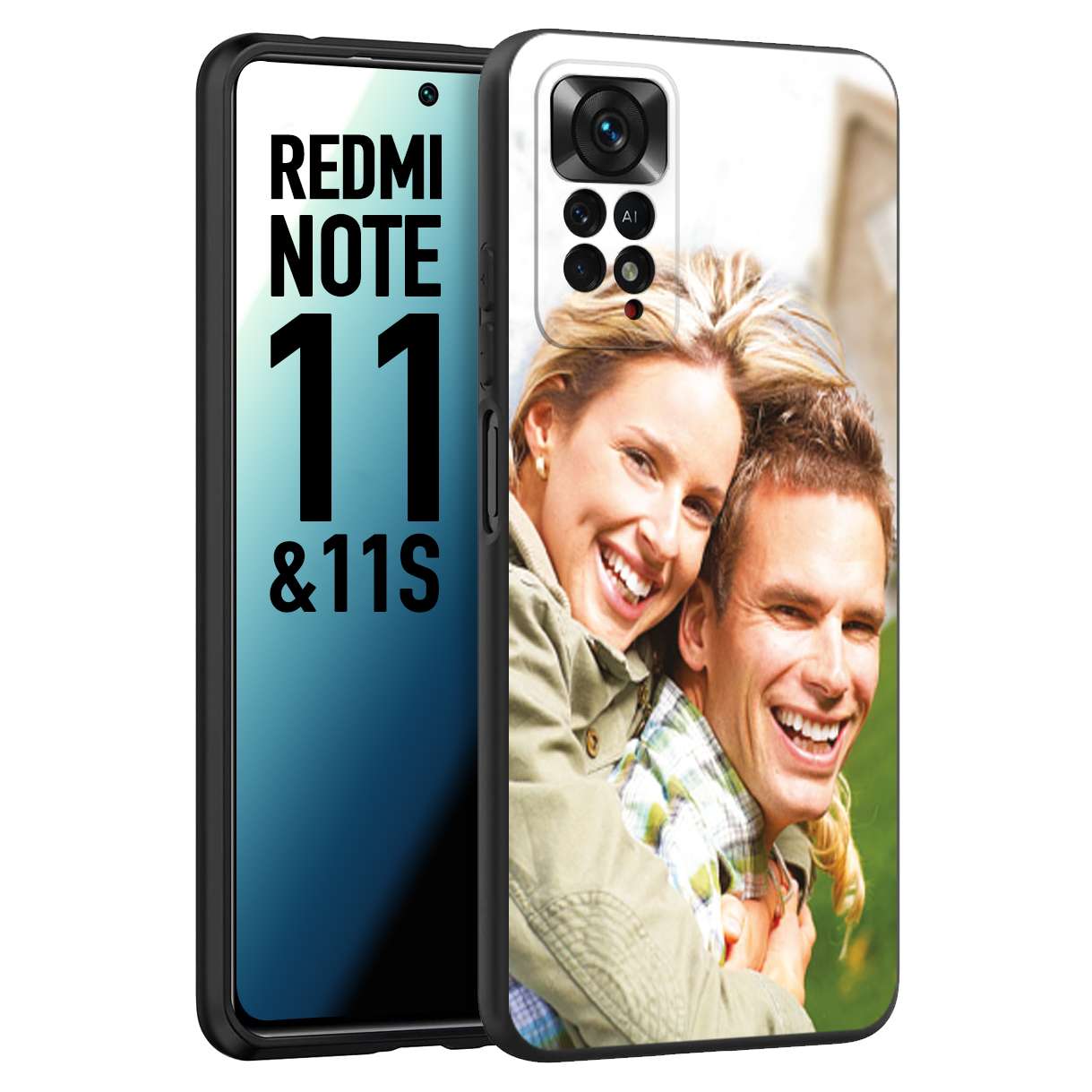 CUSTOMIZZA - Custodia cover nera morbida in tpu compatibile per Xiaomi Redmi Note 11 -  Note 11S personalizzata con foto immagine scritta a piacere