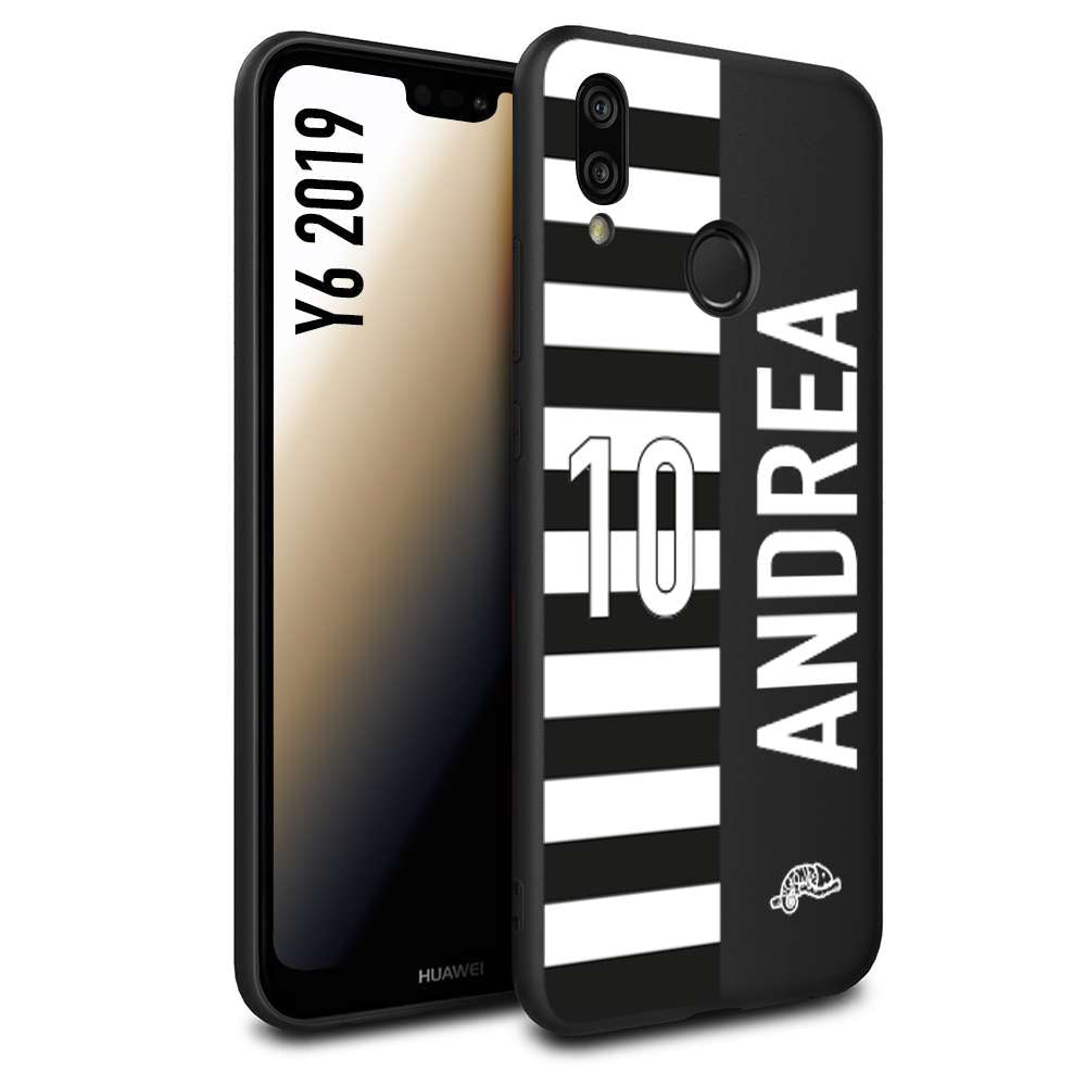 CUSTOMIZZA - Custodia cover nera morbida in tpu compatibile per Huawei Y6 2019 personalizzata calcio football nome e numero calciatori bianconera