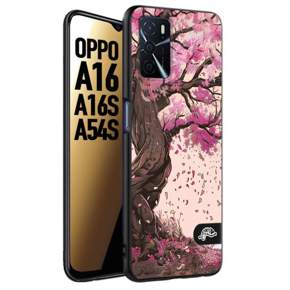 CUSTOMIZZA - Custodia cover nera morbida in tpu compatibile per Oppo A16 - A16S - A54S giapponese colori morbidi fiori di ciliegio rosa disegnata