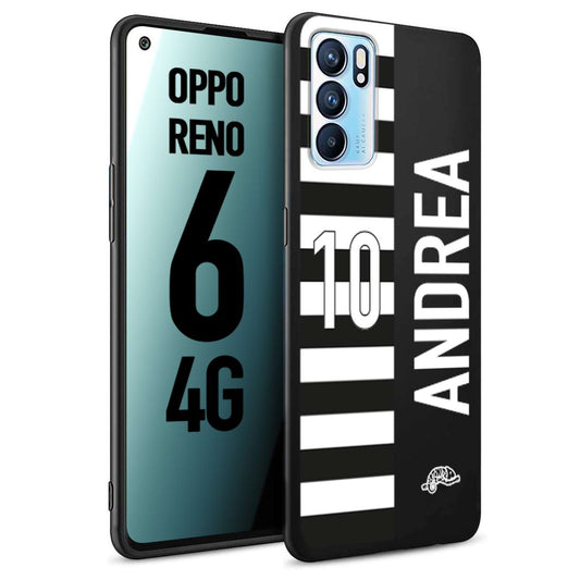 CUSTOMIZZA - Custodia cover nera morbida in tpu compatibile per Oppo Reno 6 4G personalizzata calcio football nome e numero calciatori bianconera