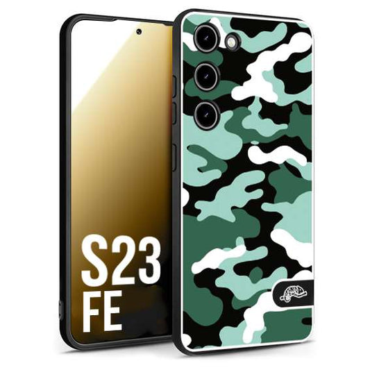 CUSTOMIZZA - Custodia cover nera morbida in tpu compatibile per Samsung S23 FE camouflage mimetico militare verde green