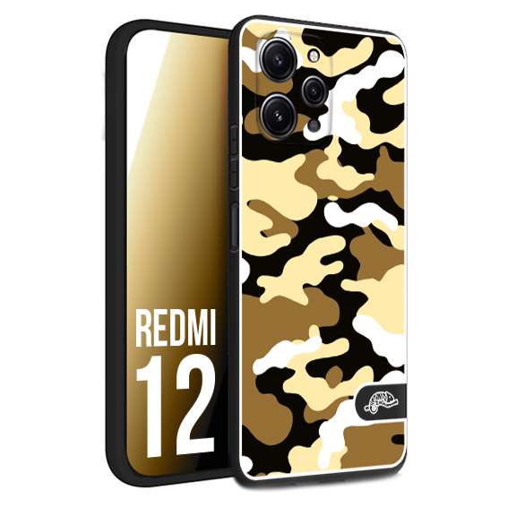 CUSTOMIZZA - Custodia cover nera morbida in tpu compatibile per Xiaomi Redmi 12 camouflage mimetico militare giallo desert brown