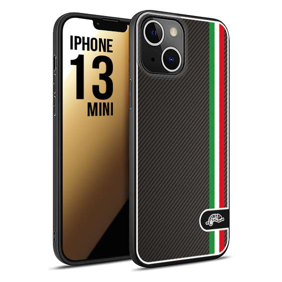 CUSTOMIZZA - Custodia cover nera morbida in tpu compatibile per iPhone 13 MINI effetto fibra di carbonio bandiera Italia made in Italy