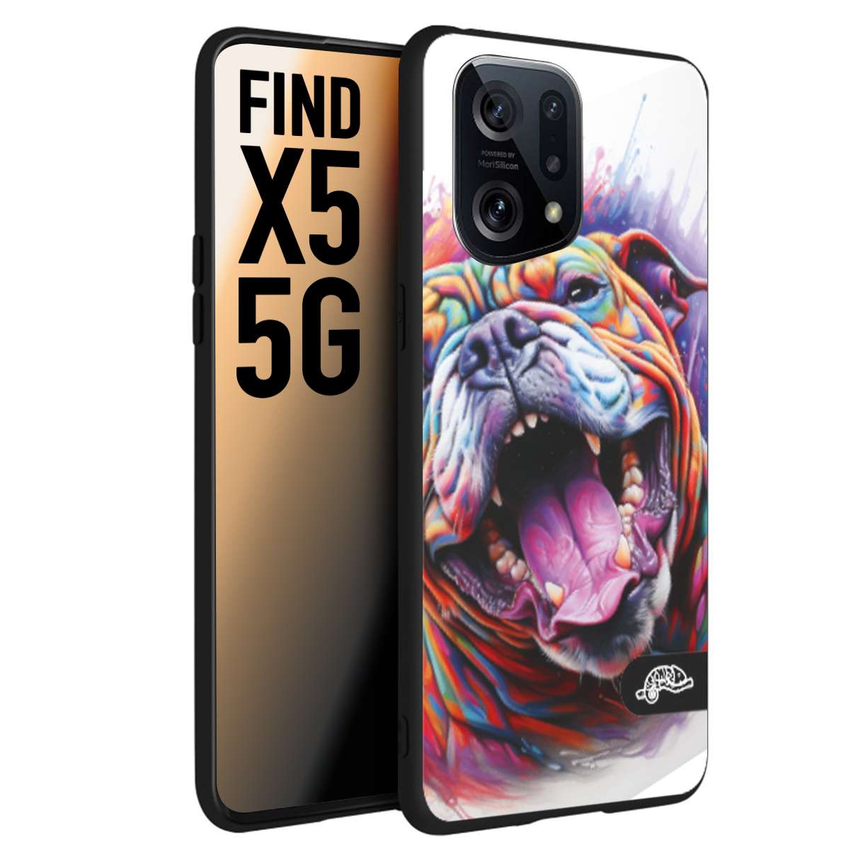 CUSTOMIZZA - Custodia cover nera morbida in tpu compatibile per Oppo Find X5 animali color bulldog cane dog colori vibranti disegnato schizzo