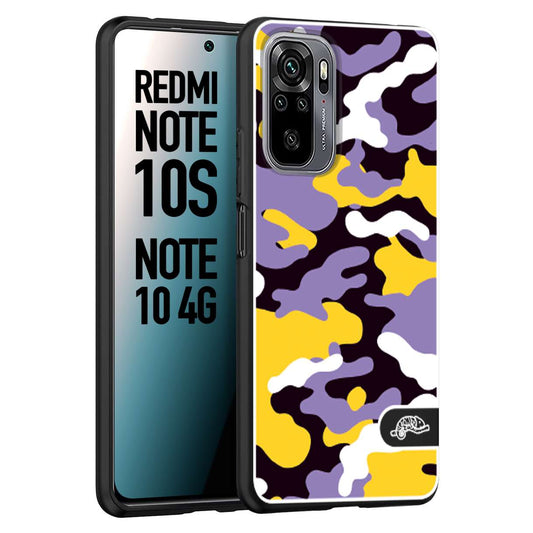 CUSTOMIZZA - Custodia cover nera morbida in tpu compatibile per Xiaomi Redmi Note 10S camouflage mimetico militare viola lilla giallo