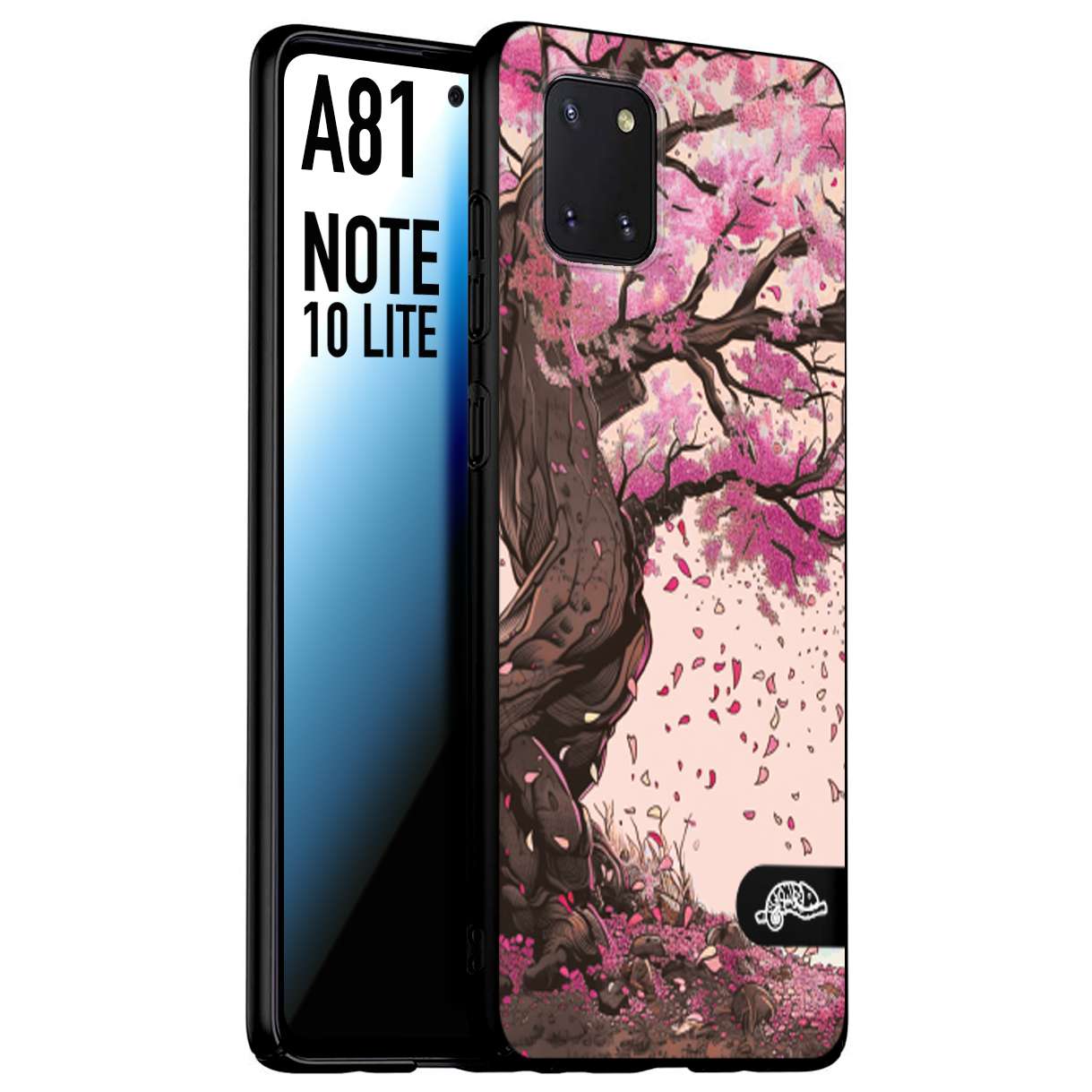 CUSTOMIZZA - Custodia cover nera morbida in tpu compatibile per Samsung A81 - Note 10 Lite giapponese colori morbidi fiori di ciliegio rosa disegnata