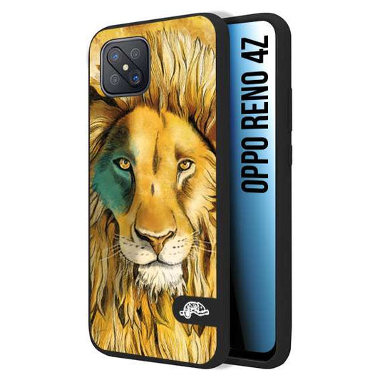 CUSTOMIZZA - Custodia cover nera morbida in tpu compatibile per Oppo Reno 4Z leone lion disegnato a mano giallo blu a rilievo artistico brown