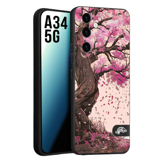 CUSTOMIZZA - Custodia cover nera morbida in tpu compatibile per Samsung A34 5G giapponese colori morbidi fiori di ciliegio rosa disegnata